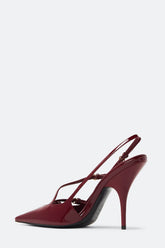 Buckle Patent Pointed Toe Sling Back Court Shoes - Red